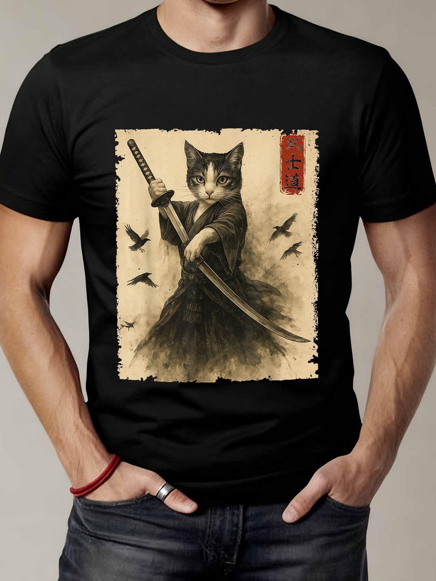 Collectible Vintage T Shirts - Koszulka Vintage z Kotem Samurajem i